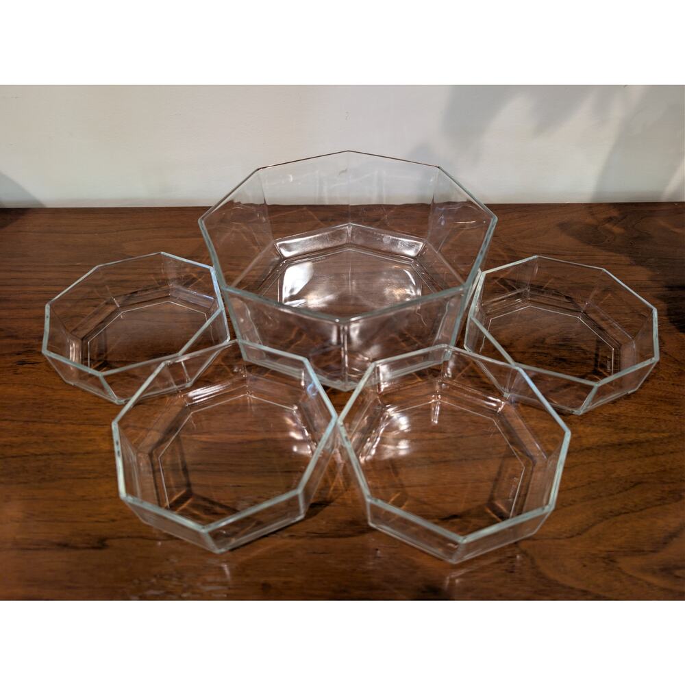 Vintage Arcoroc Octime Clear Glass Salad Bowl Set – 5 Piece | France | 1980s